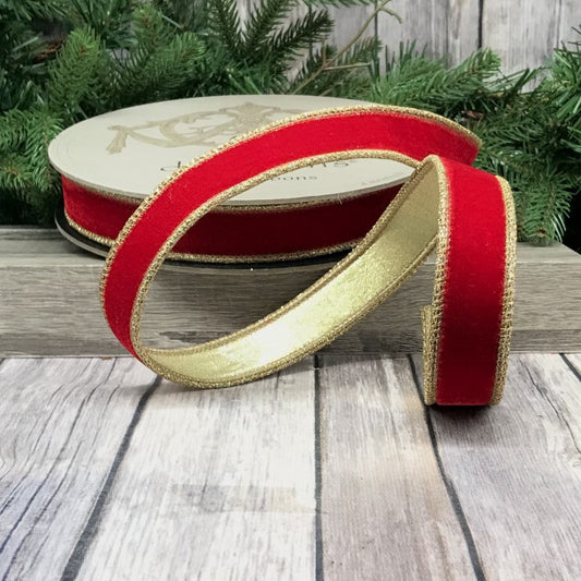 1" Velvet Ribbon with Gold Glitter Trim