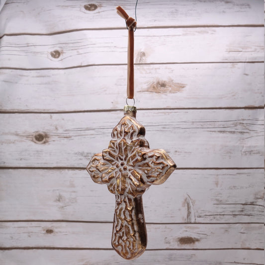 6" Glass Sculpted Cross Ornament