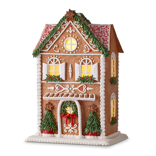 13" Lighted Gingerbread House with Tree