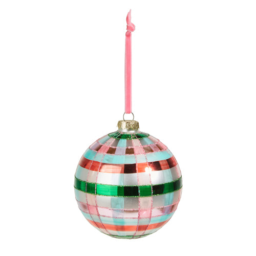 5" Pink and Green Plaid Ball Ornament