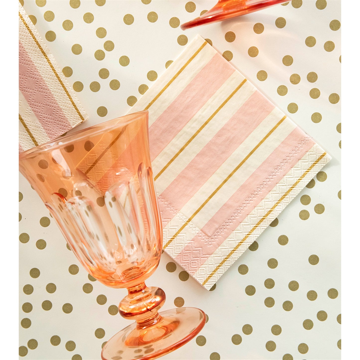 Pink & Gold Awning Stripe Cocktail Napkin