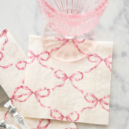 Pink Bow Lattice Cocktail Napkin