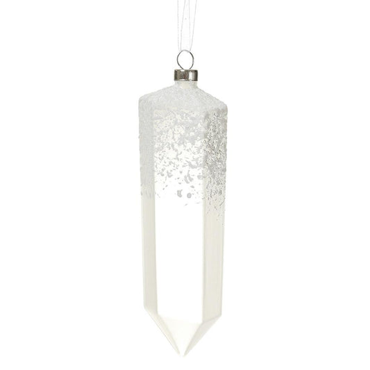 6.25" Snowed Glass Crystal Shape Ornament Frosted White