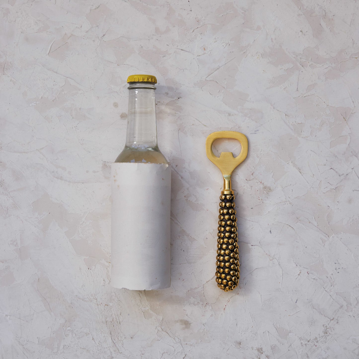 Stainless Steel Bottle Opener w/ Cast Brass Beaded Handle