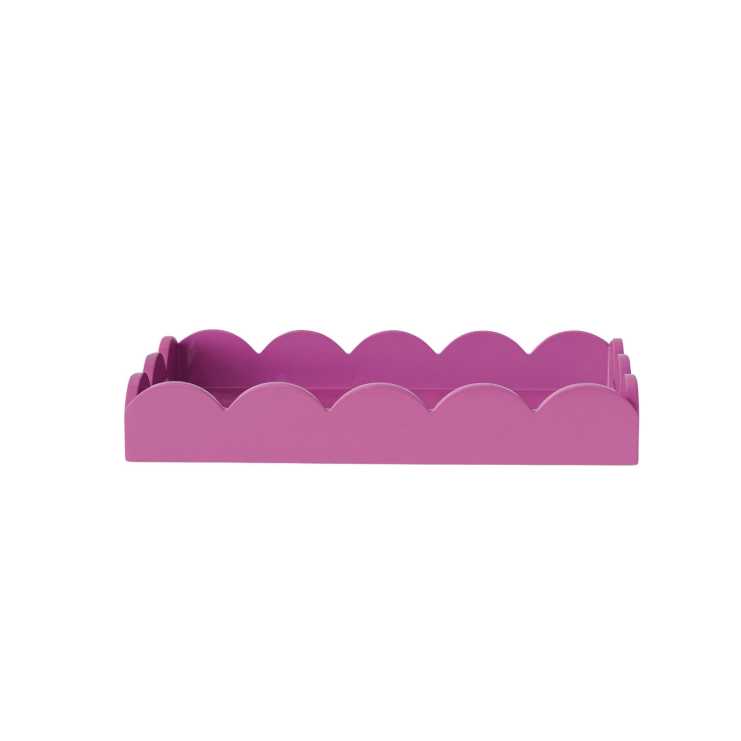 MDF Lacquered Scalloped Tray w/ Handles, Fuchsia Color