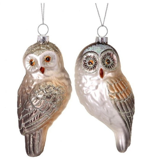 Glass Glitter Owl Ornament